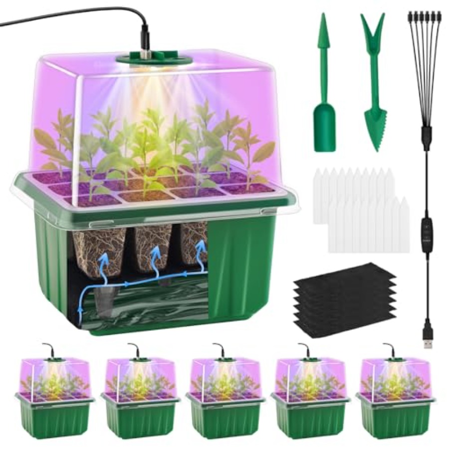 Seed Starter Tray - صينية بذور مع إضاءة، 6 قطع،