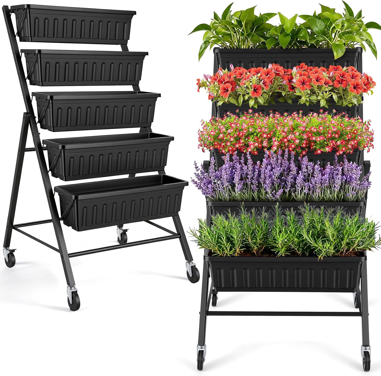 Indoor Herb Garden - حوض زراعة عمودي مرتفع مزود بعجلات،