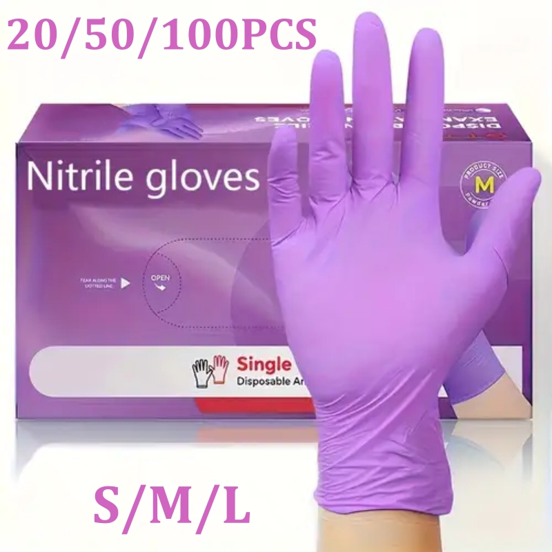 Garden Gloves - 50/100 قطعة قفازات النتريل البنفسجي المتاح
