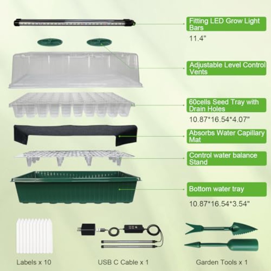 صينية بذور مع إضاءة نمو 60 خلي - مراجعة Seed Starter Tray وسعره